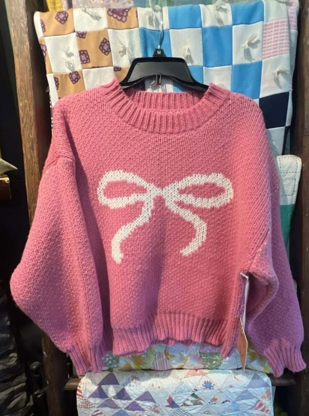 NWT Bailey Rose Pink Bow Intarsia Knit Sweater